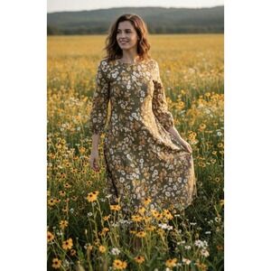 Flora‎ Bea Size Small Multi-Color Danniella Dress in Whiskey Floral 3/4 Sleeves